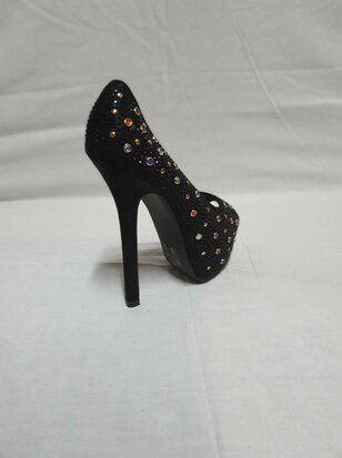 black high heels with coloured rhinestones