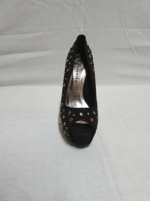 black high heels with coloured rhinestones