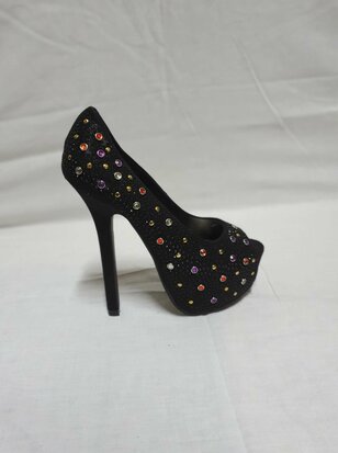 black high heels with coloured rhinestones