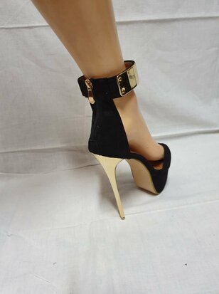 black high heels with gold heel