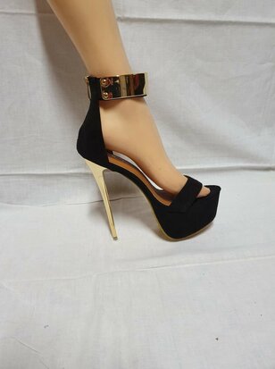 black high heels with gold heel