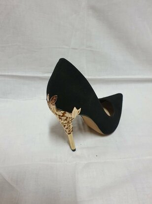 black high heels with gold heel