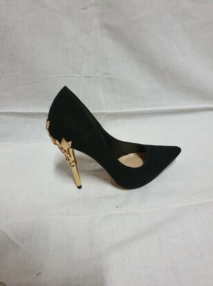 black high heels with gold heel
