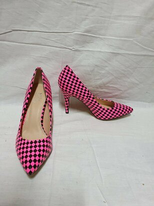 roze geruite hakken