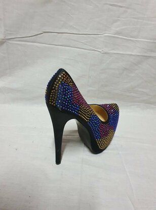 black high heels with coloured rhinestones