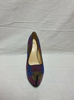 black high heels with coloured rhinestones