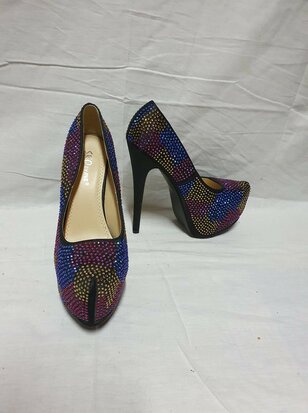 black high heels with coloured rhinestones
