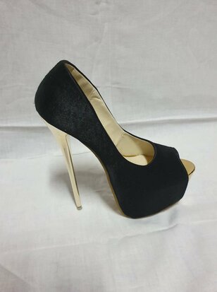 black high heels with gold heel