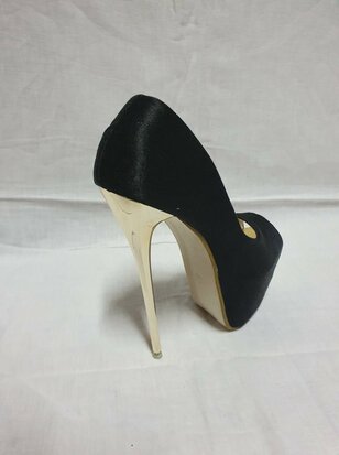 black high heels with gold heel