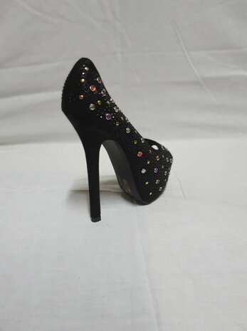 black high heels with coloured rhinestones