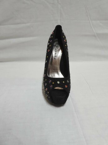 black high heels with coloured rhinestones