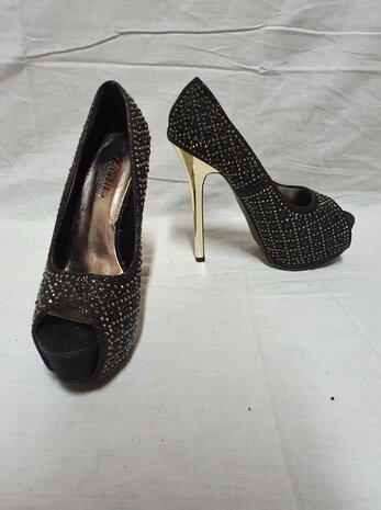 black heels with golden heel