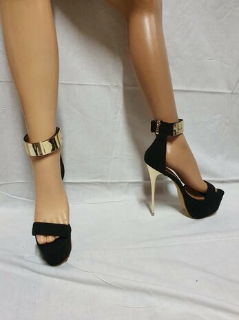 black high heels with gold heel