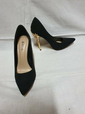 black high heels with gold heel