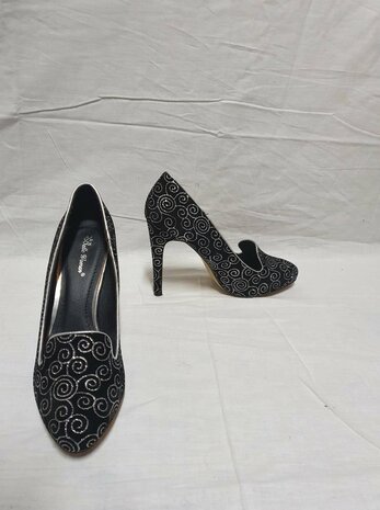 black high heels with silver accents
