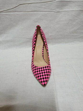 roze geruite hakken