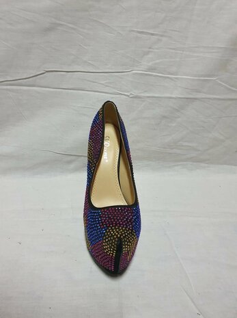 black high heels with coloured rhinestones