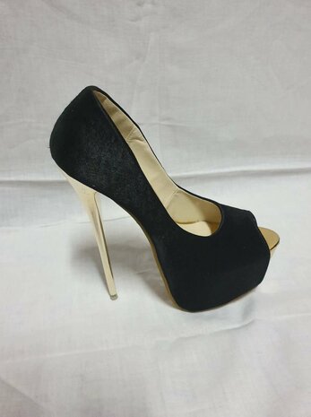 black high heels with gold heel